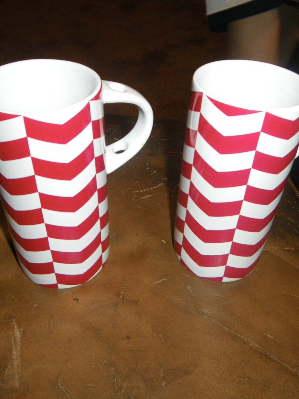 2 2013 Starbucks Red & White Chevrons 8 oz. Tall Mugs Coffee Tea No Spoons